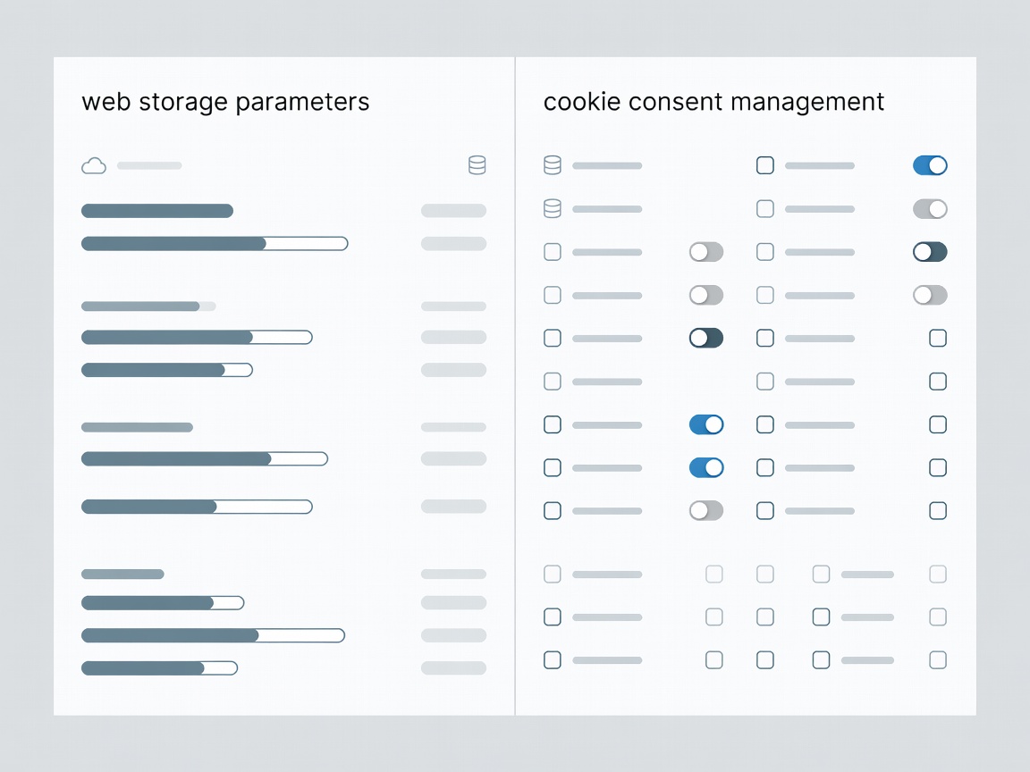 Interface screen displaying clean web storage parameters and cookie consent management