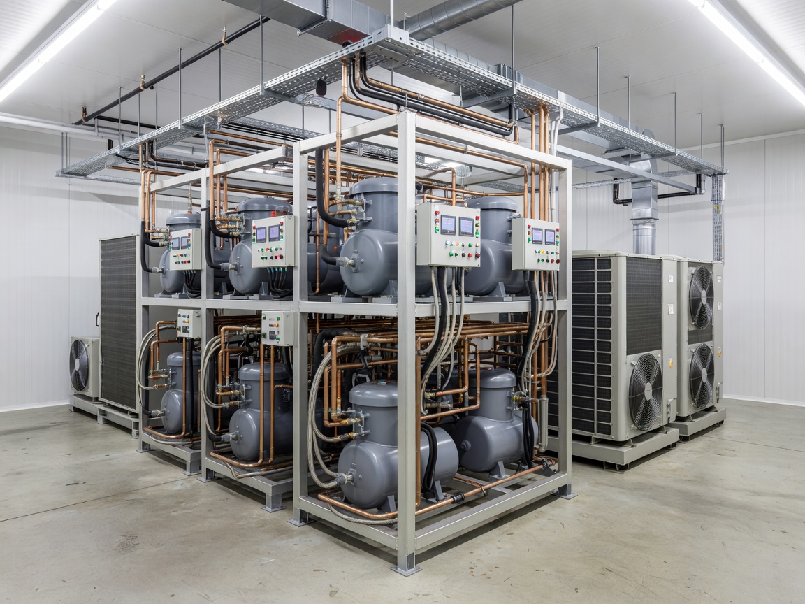 Remote central cooling system and compressor rack room in a modern supermarket